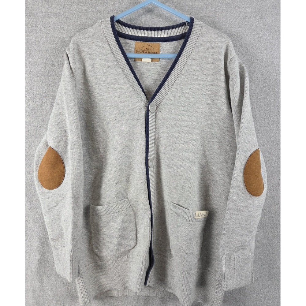Hope & Henry Boys S Organic Cotton Cardigan Elbow Patches Gray School Preppy‎